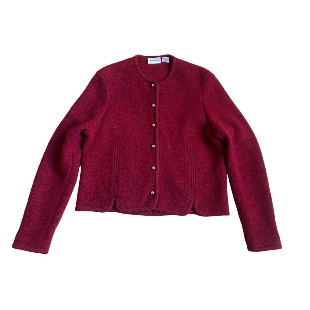 Vintage Distinction Womens 100% Wool Cardigan Sweater Size S Cranberry